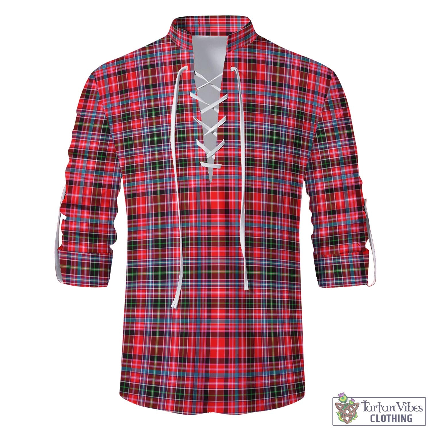 Tartan Vibes Clothing Aberdeen District Tartan Men's Scottish Traditional Jacobite Ghillie Kilt Shirt