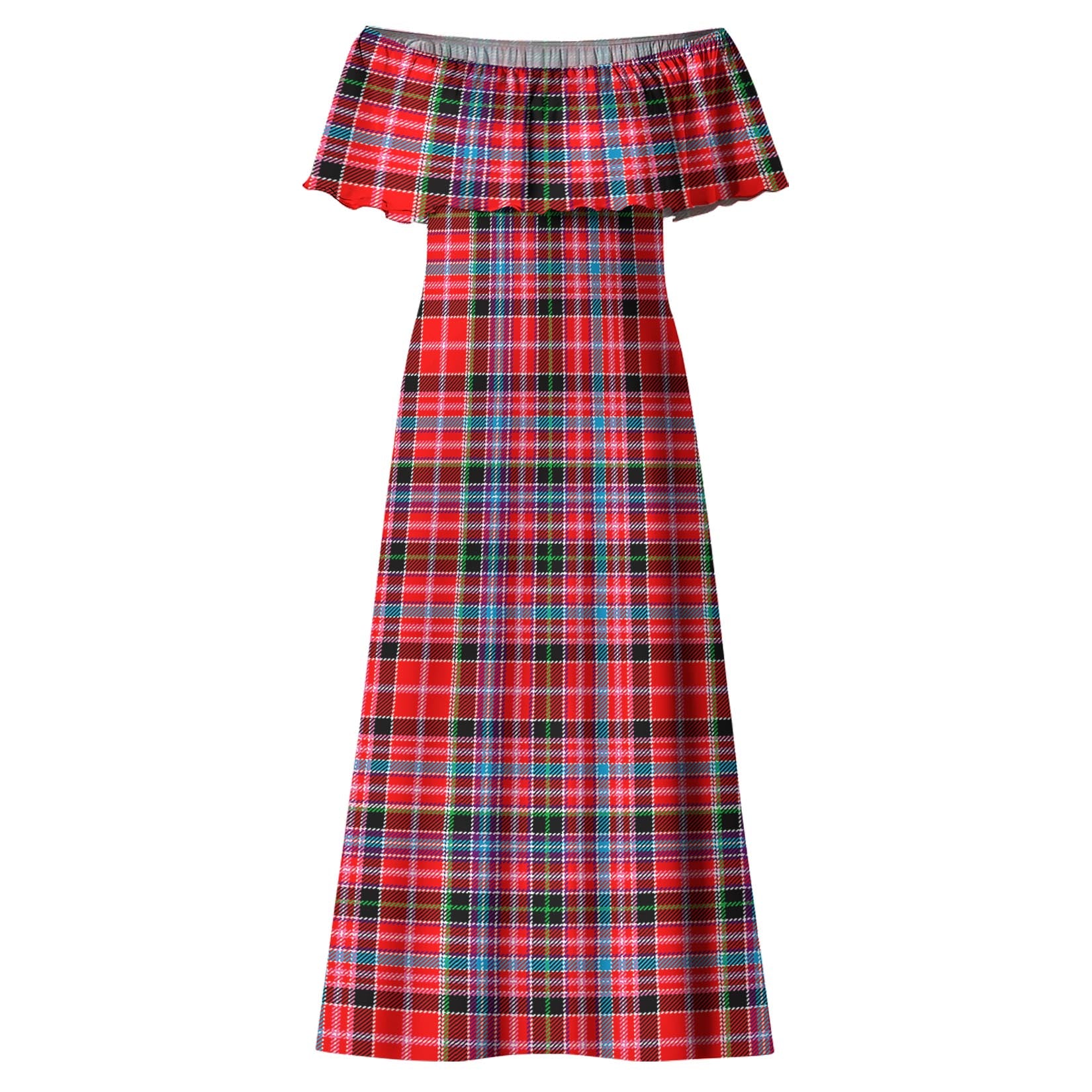Aberdeen District Tartan Off Shoulder Long Dress - Tartanvibesclothing