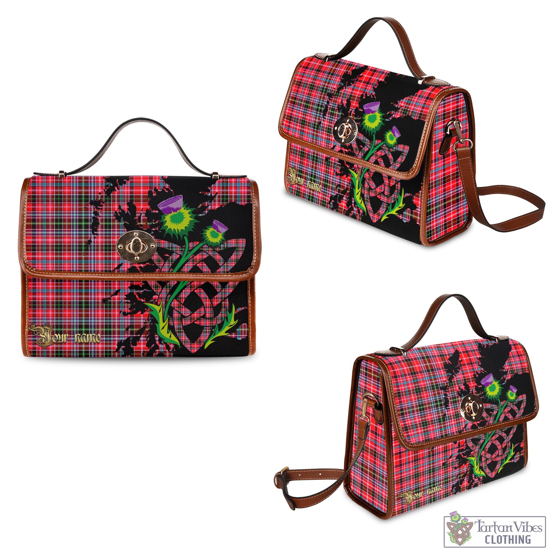 Tartan Vibes Clothing Aberdeen District Tartan Waterproof Canvas Bag with Scotland Map and Thistle Celtic Accents
