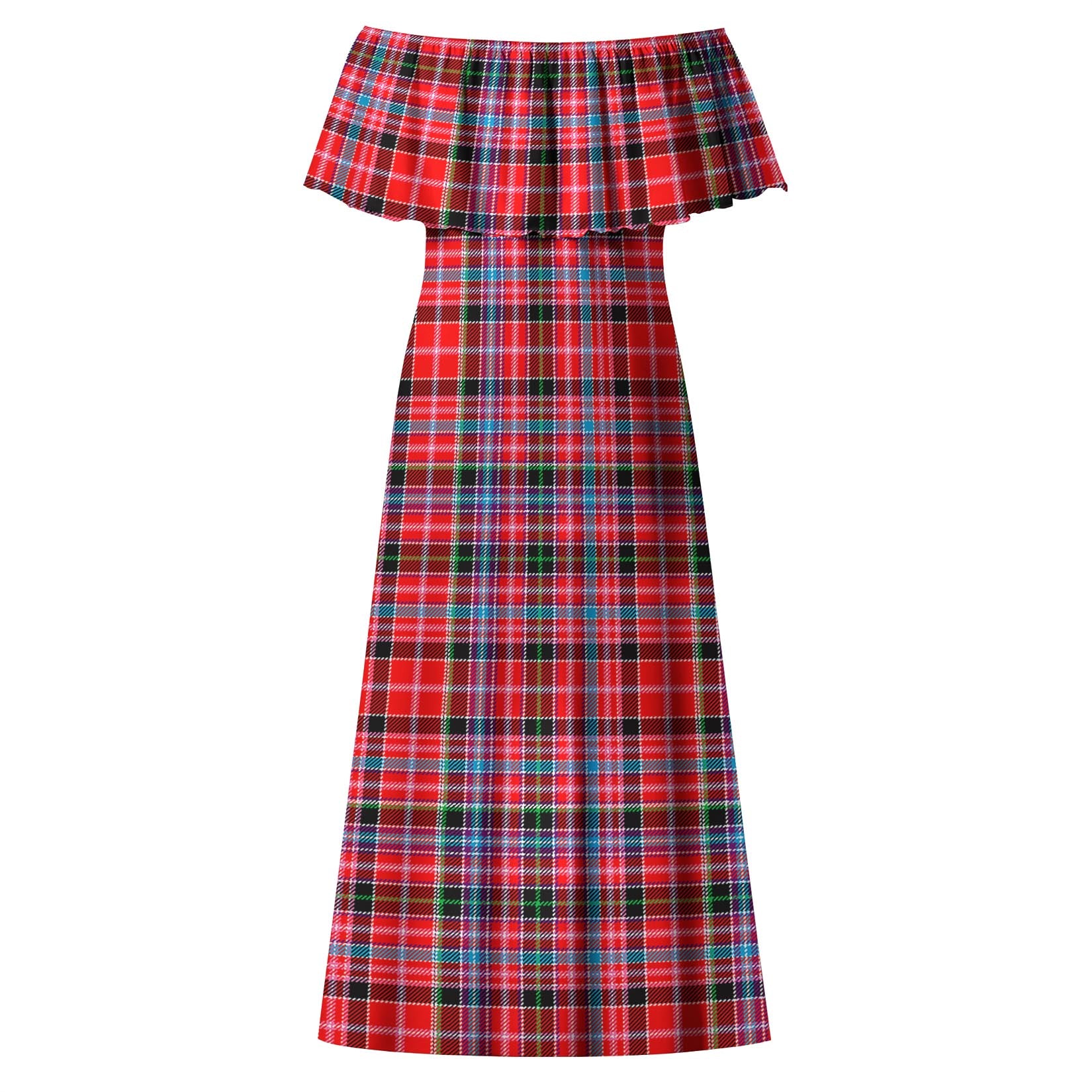 Aberdeen District Tartan Off Shoulder Long Dress - Tartanvibesclothing