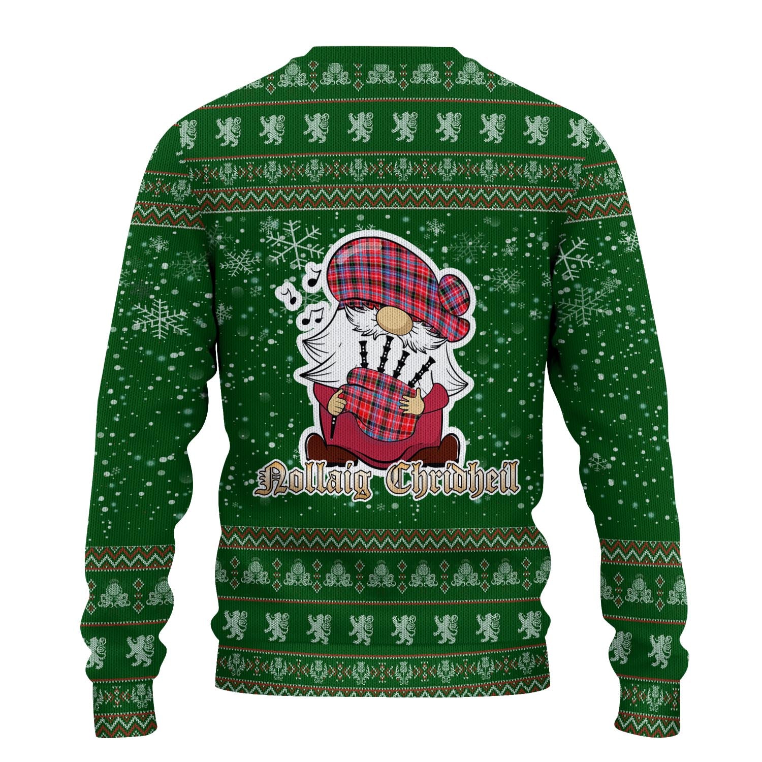 Aberdeen District Clan Christmas Family Knitted Sweater with Funny Gnome Playing Bagpipes - Tartanvibesclothing
