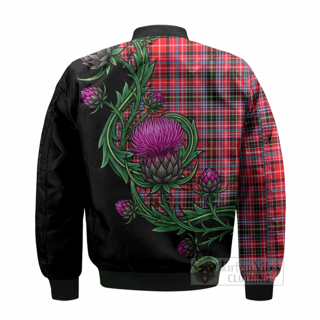 Aberdeen District Tartan Bomber Jacket Resilient Scottish Thistle - Tartan Vibes Clothing