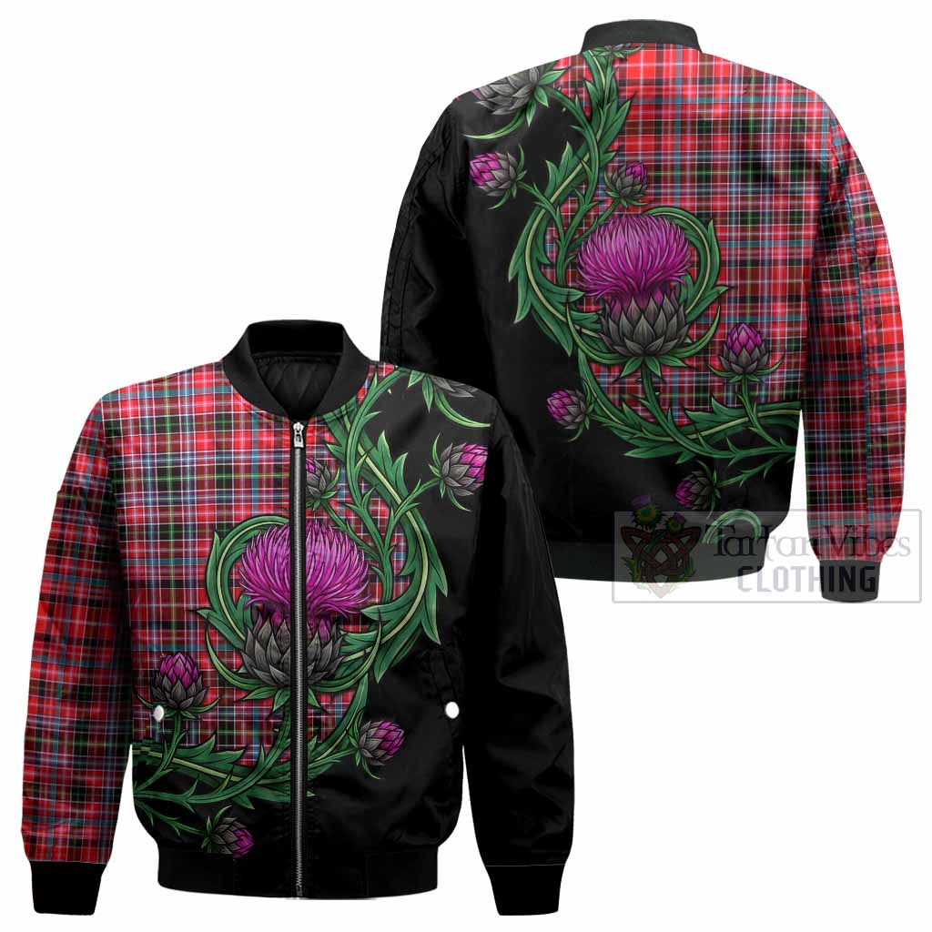 Aberdeen District Tartan Bomber Jacket Resilient Scottish Thistle - Tartan Vibes Clothing