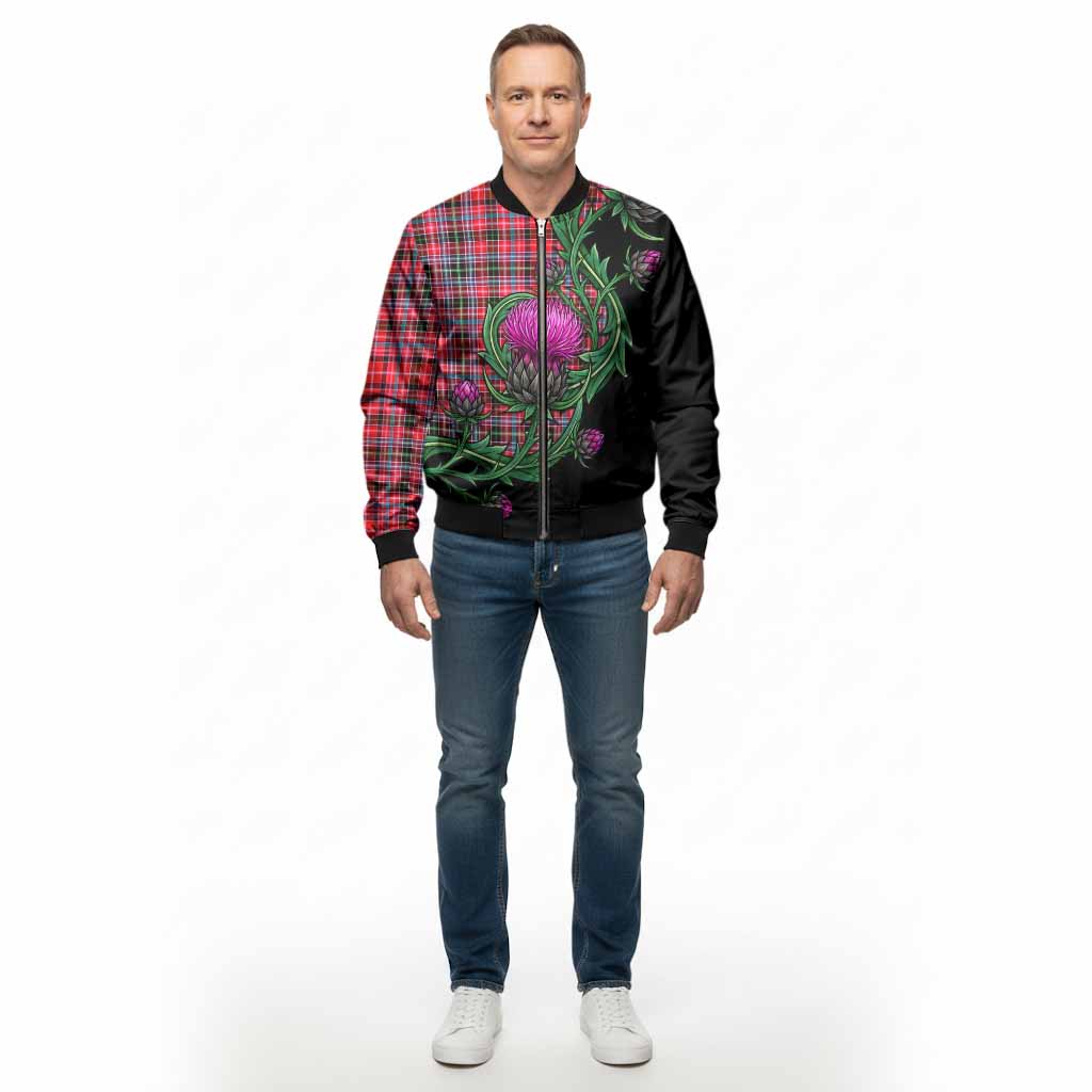 Aberdeen District Tartan Bomber Jacket Resilient Scottish Thistle - Tartan Vibes Clothing