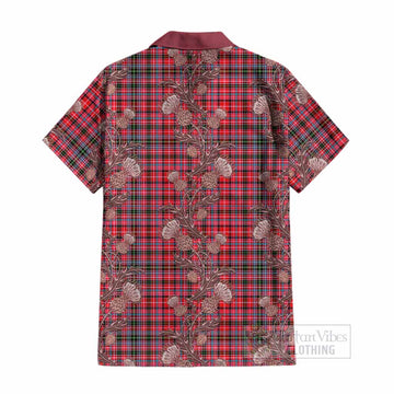 Aberdeen District Tartan Cotton Hawaiian Shirt Seamless Scottish Thistle Flowers