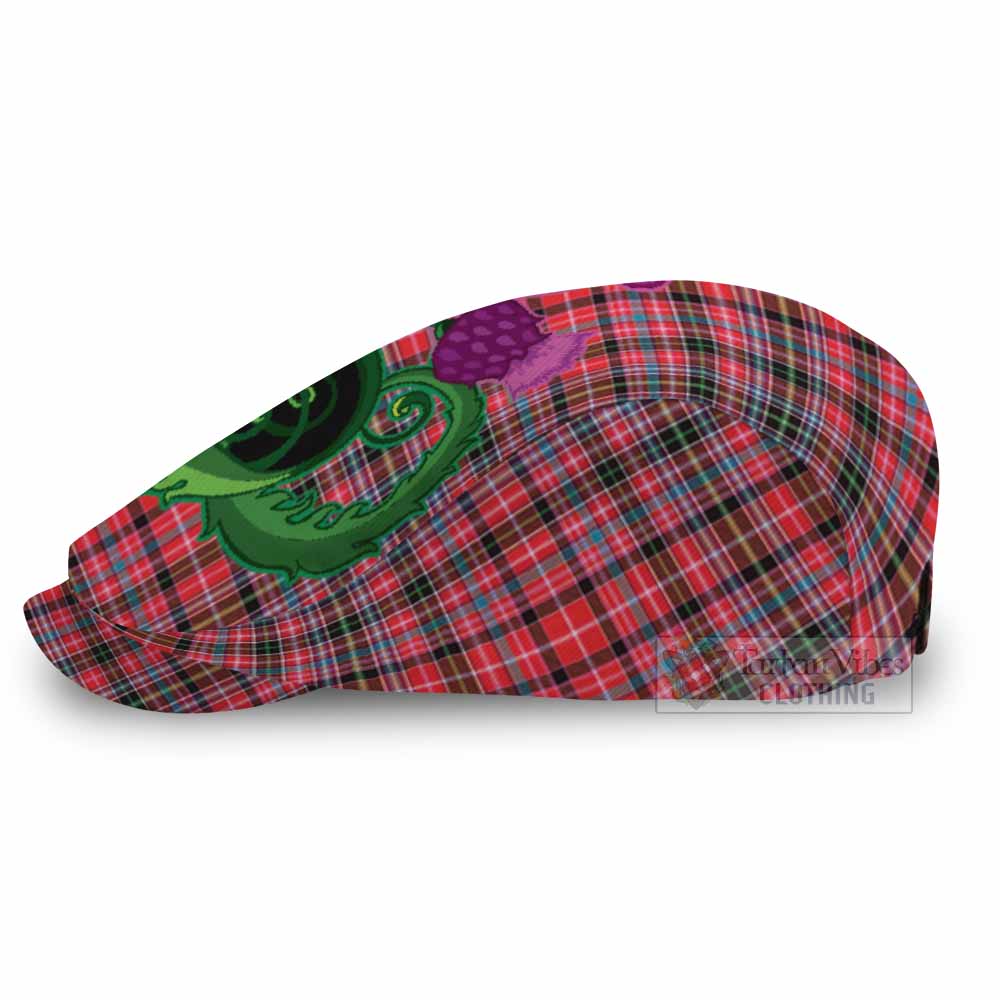 Aberdeen District Tartan Flat Cap, Jeff Cap Traditional Scottish Thistle