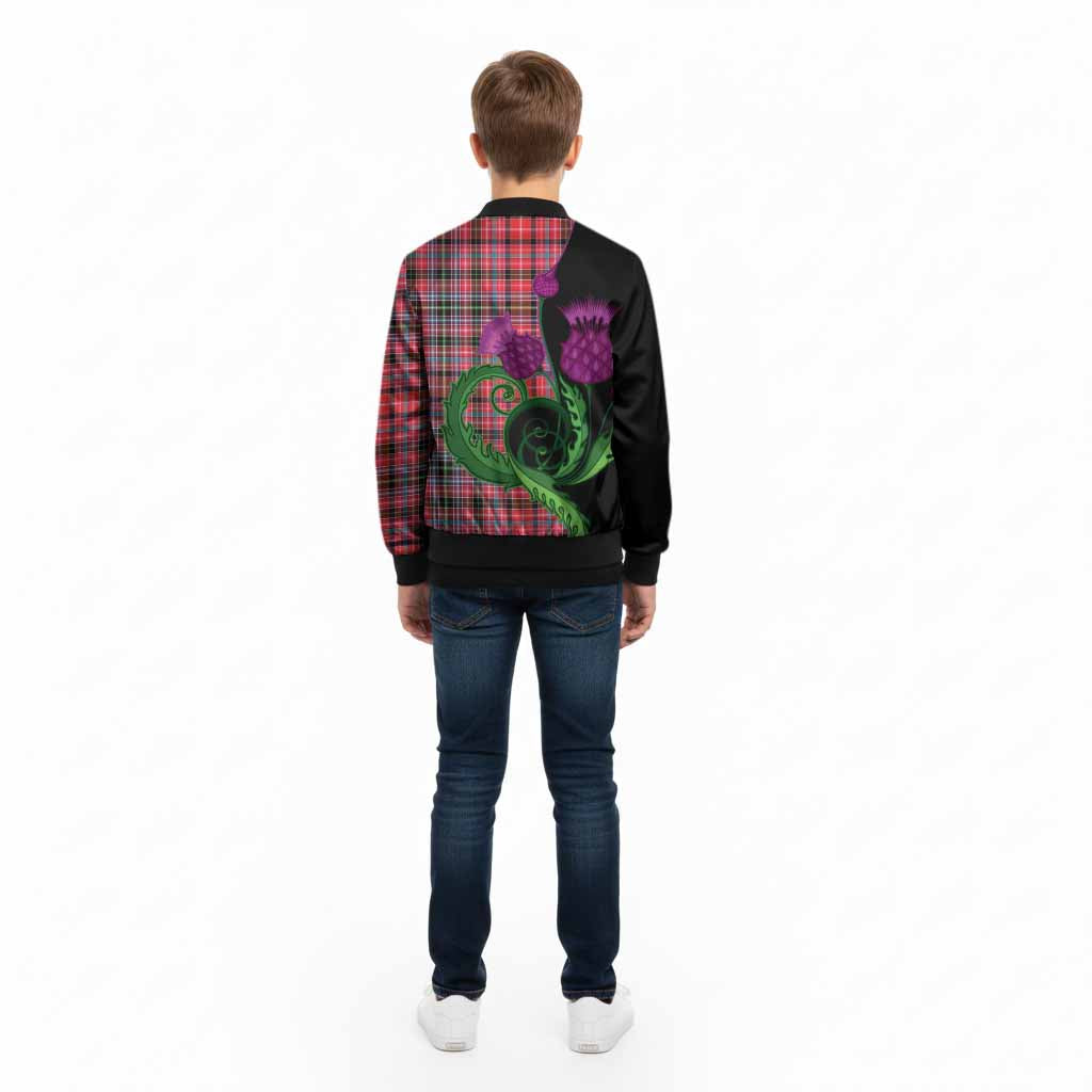 Aberdeen District Tartan Kid Bomber Jacket Traditional Scottish Thistle