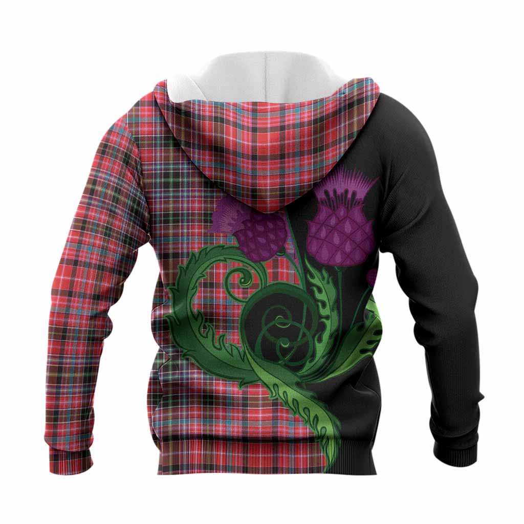 Aberdeen District Tartan Knitted Hoodie Traditional Scottish Thistle