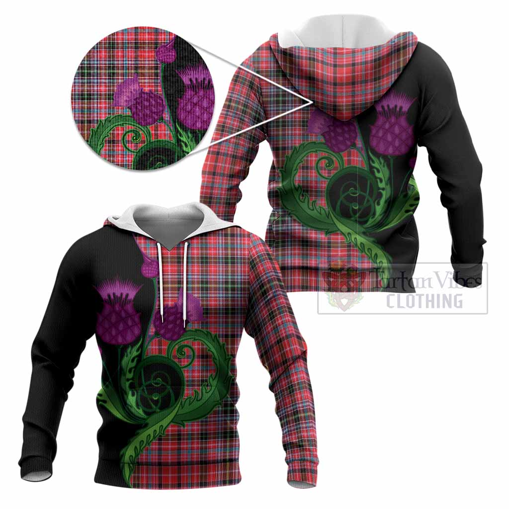 Aberdeen District Tartan Knitted Hoodie Traditional Scottish Thistle