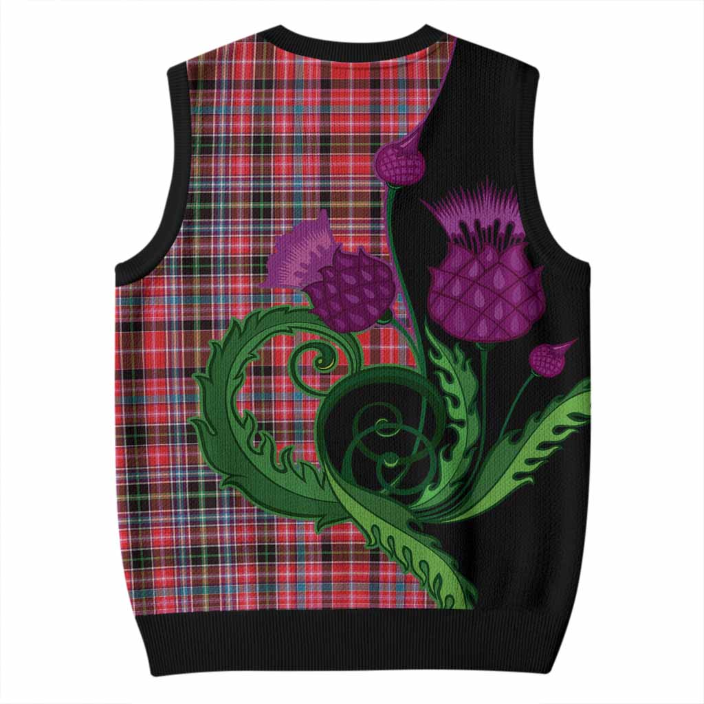 Aberdeen District Tartan Knitted V-Neck Vest Traditional Scottish Thistle