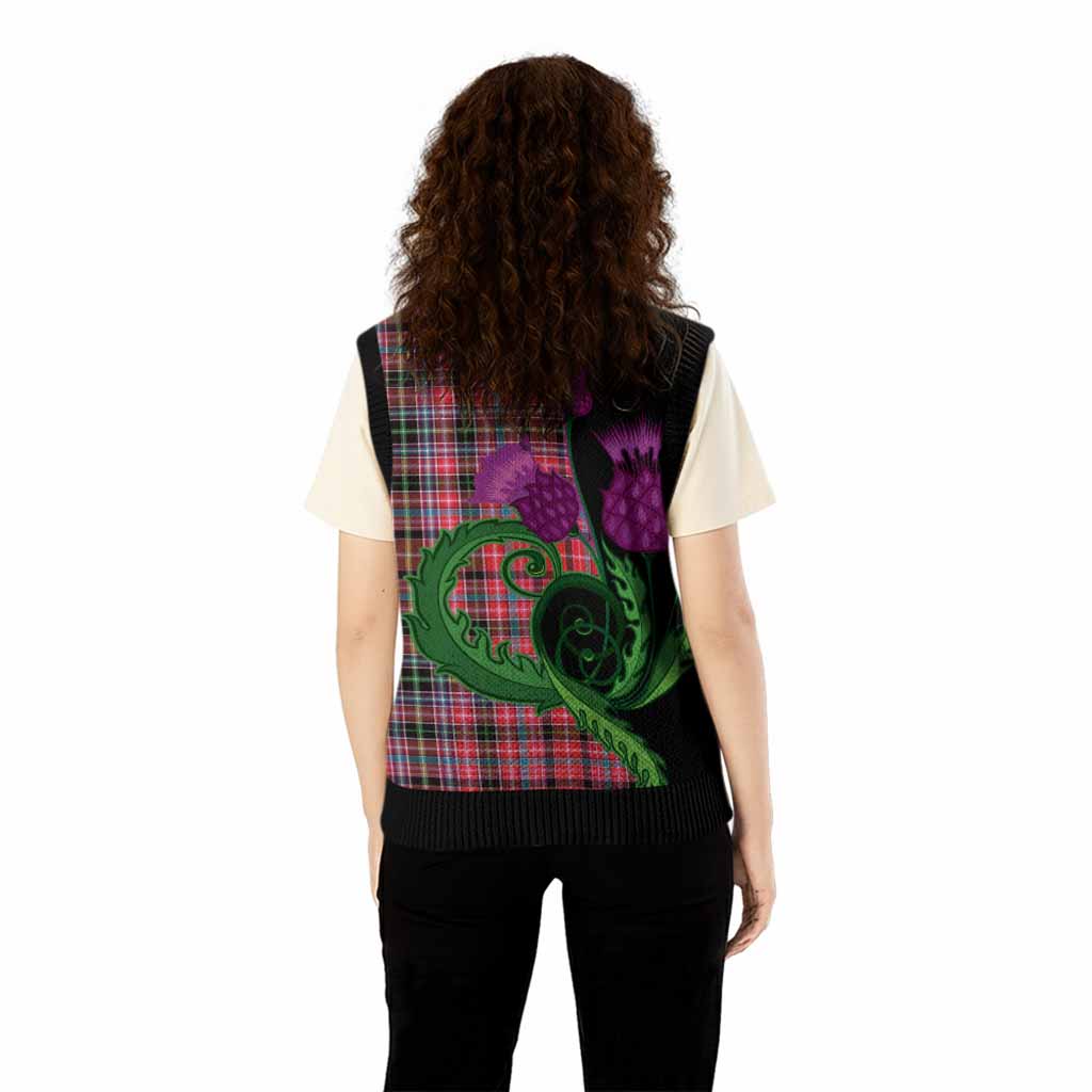 Aberdeen District Tartan Knitted V-Neck Vest Traditional Scottish Thistle