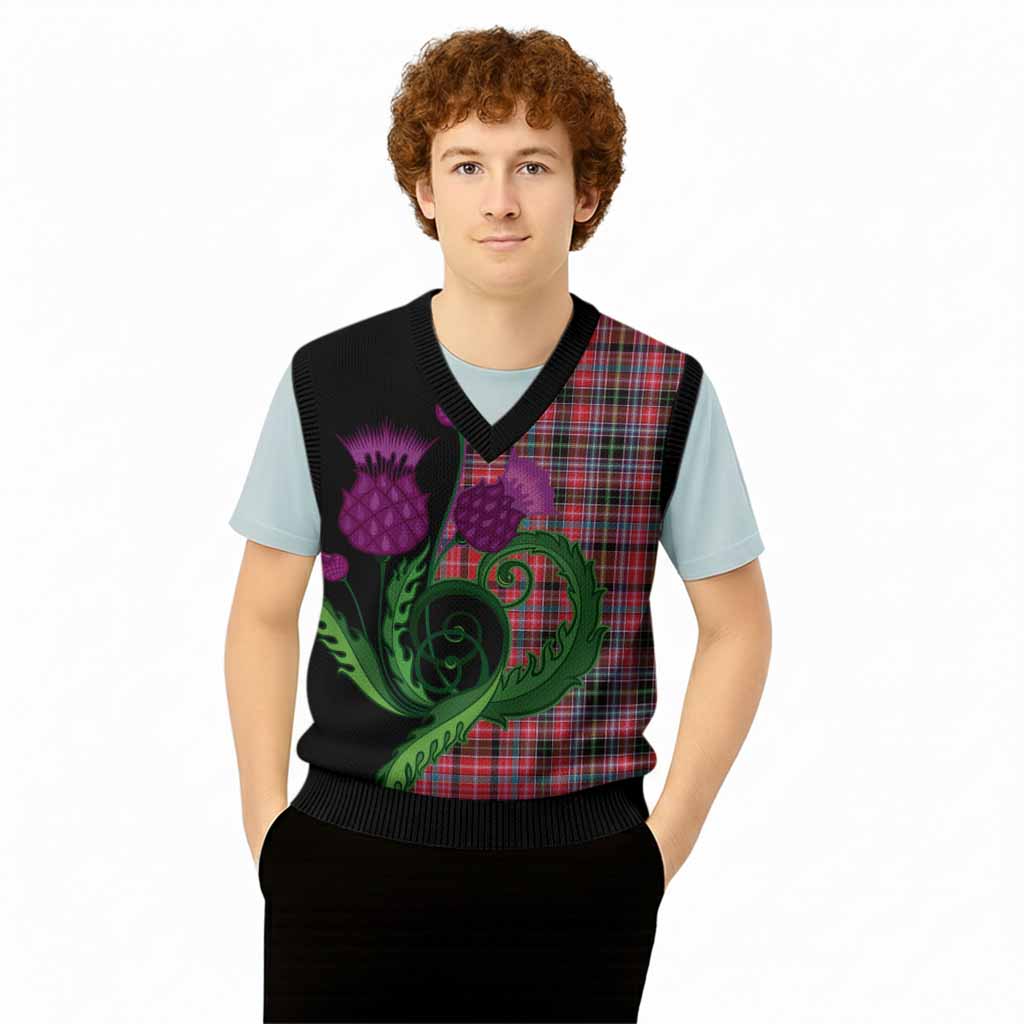Aberdeen District Tartan Knitted V-Neck Vest Traditional Scottish Thistle