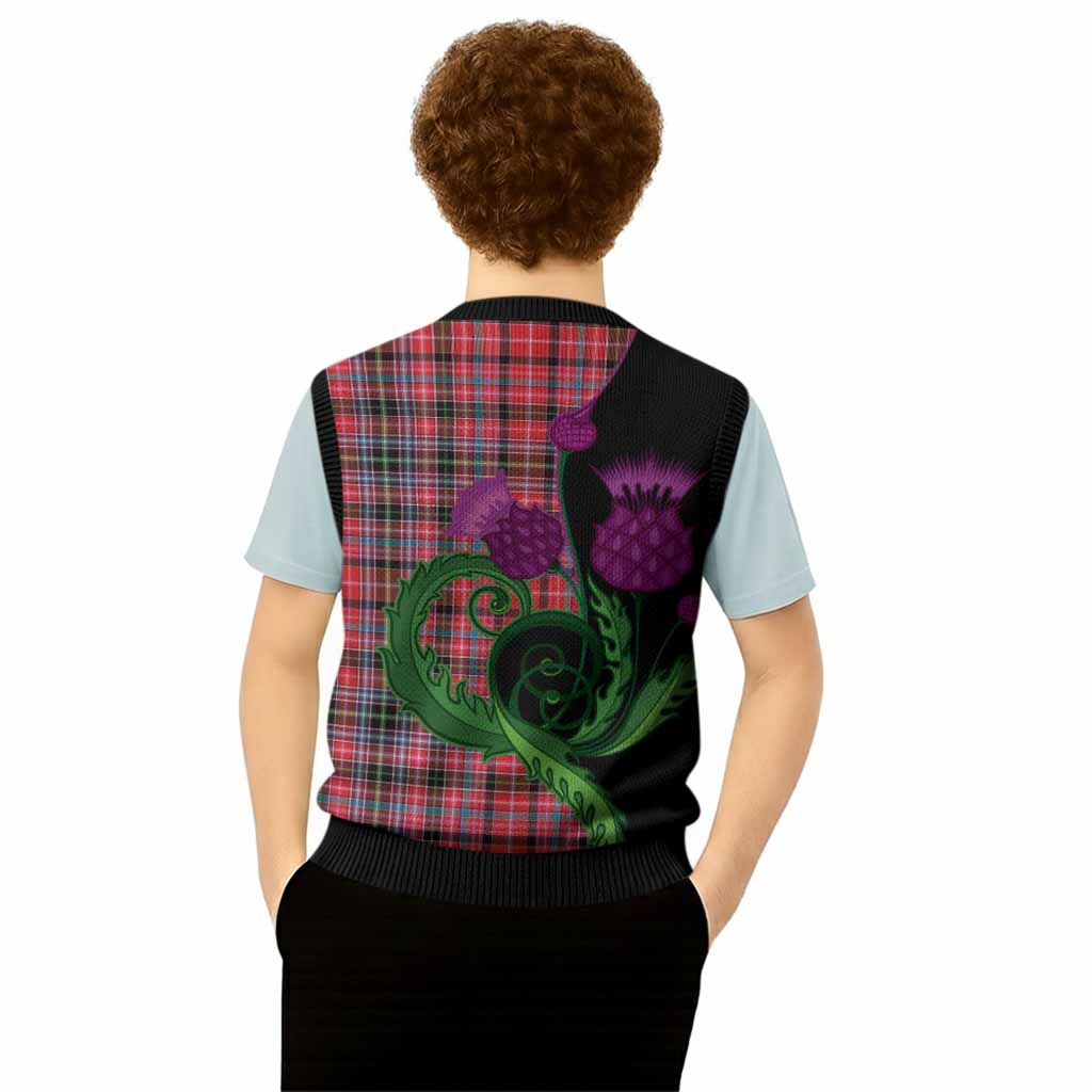 Aberdeen District Tartan Knitted V-Neck Vest Traditional Scottish Thistle