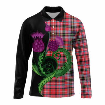 Aberdeen District Tartan Long Sleeve Polo Shirt Traditional Scottish Thistle
