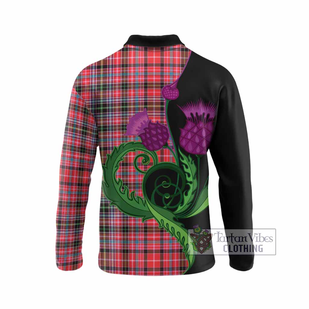 Aberdeen District Tartan Long Sleeve Polo Shirt Traditional Scottish Thistle