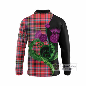 Aberdeen District Tartan Long Sleeve Polo Shirt Traditional Scottish Thistle