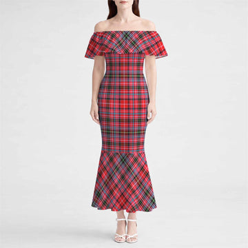 Aberdeen District Tartan Off Shoulder Ruffle Mermaid Maxi Dress