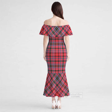 Aberdeen District Tartan Off Shoulder Ruffle Mermaid Maxi Dress
