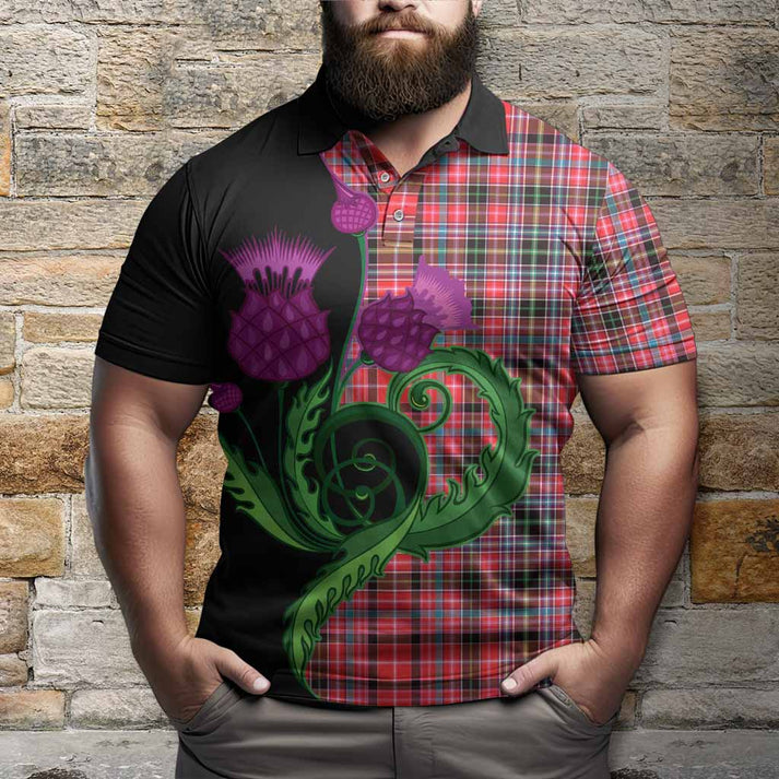 Aberdeen District Tartan Polo Shirt Traditional Scottish Thistle