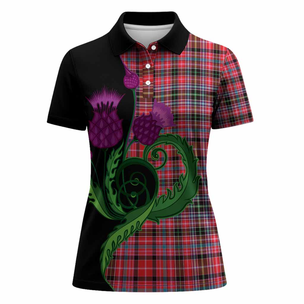 Aberdeen District Tartan Women Polo Shirt Traditional Scottish Thistle