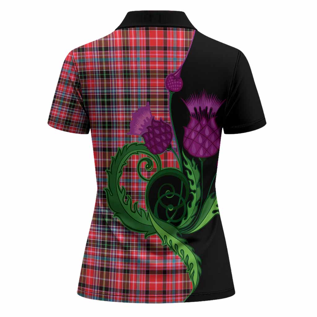 Aberdeen District Tartan Women Polo Shirt Traditional Scottish Thistle