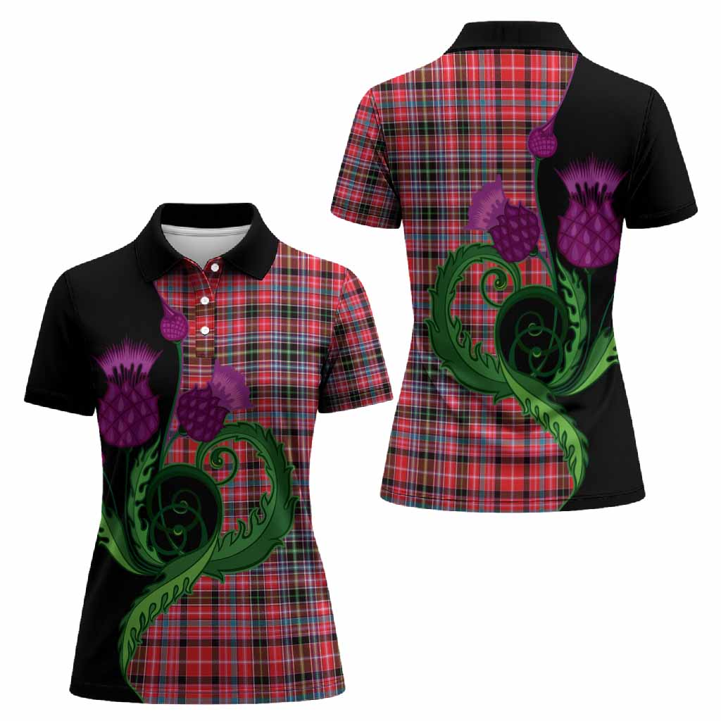 Aberdeen District Tartan Women Polo Shirt Traditional Scottish Thistle