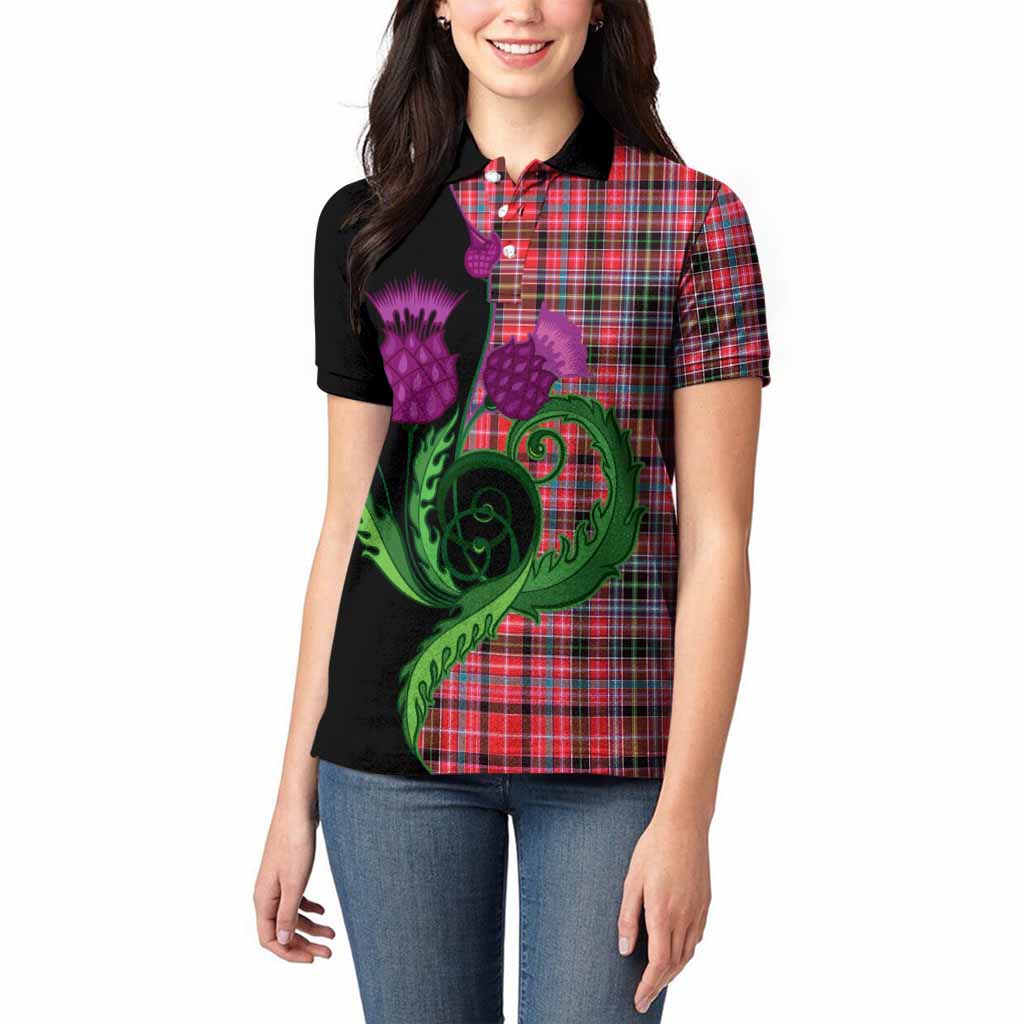 Aberdeen District Tartan Women Polo Shirt Traditional Scottish Thistle