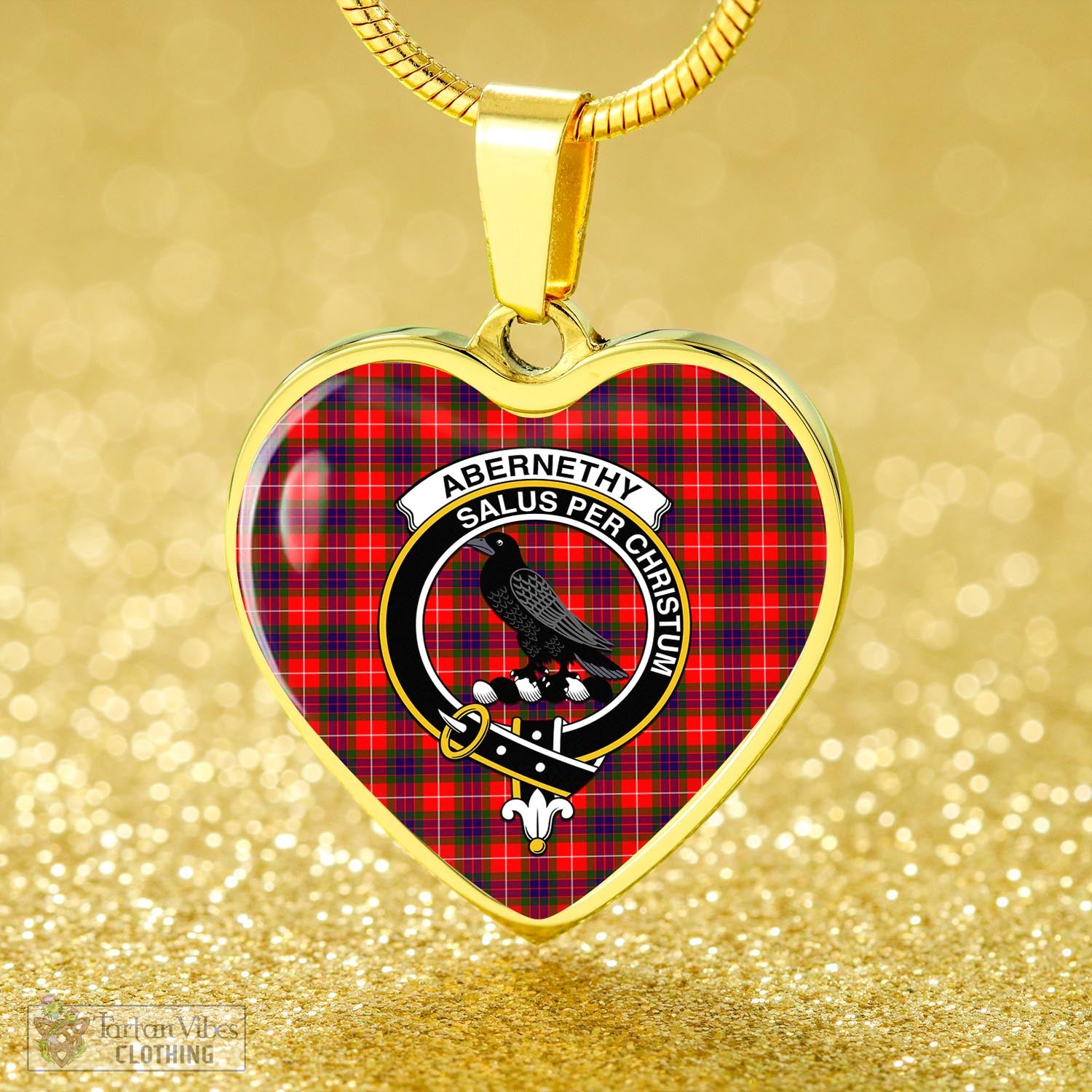 Tartan Vibes Clothing Abernethy Tartan Heart Necklace with Family Crest
