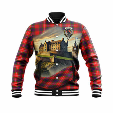 Abernethy Tartan Family Crest Baseball Jacket with Scottish Ancient Castle Style Unisex - Tartan Vibes Clothing