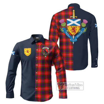 Tartan Vibes Clothing Abernethy Tartan Long Sleeve Button Shirt with Scottish Lion Royal Arm Half Style
