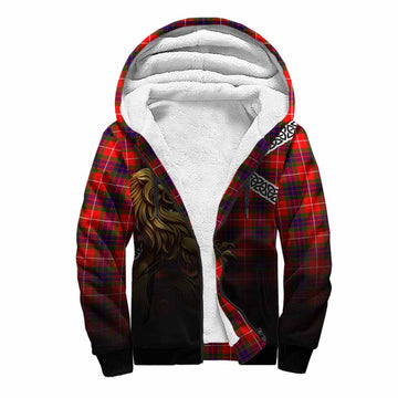 Tartan Vibes Clothing Abernethy Crest Tartan Sherpa Hoodie with Golden Lion Emblem Celtic Style