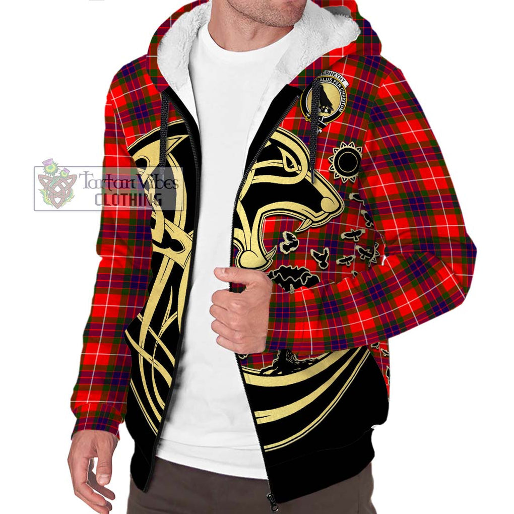 Abernethy Tartan Sherpa Hoodie with Family Crest Celtic Wolf Style Unisex S - Tartan Vibes Clothing