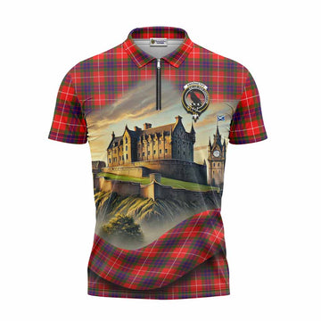 Abernethy Tartan Family Crest Zipper Polo Shirt with Scottish Ancient Castle Style Unisex - Tartan Vibes Clothing