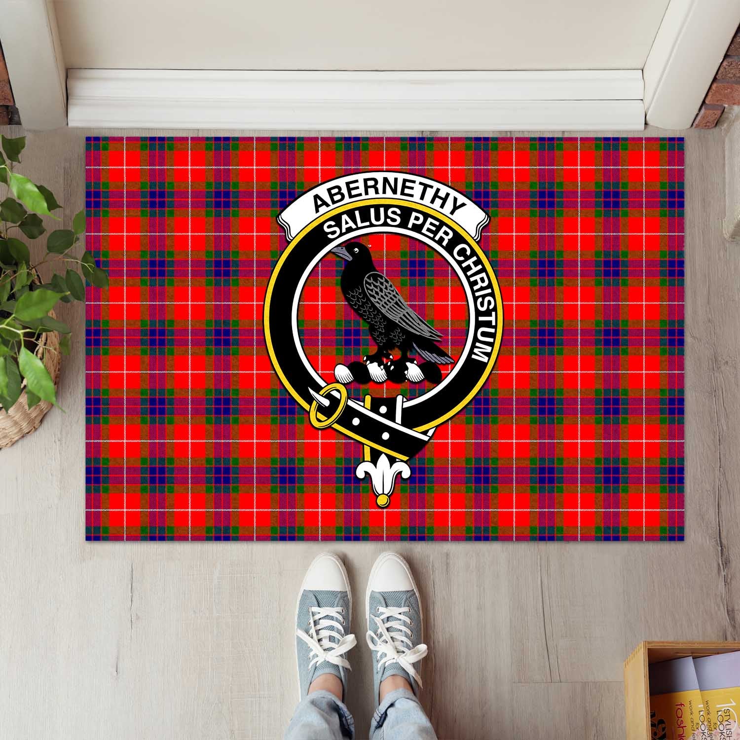 Abernethy Tartan Door Mat with Family Crest - Tartanvibesclothing