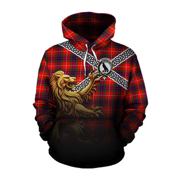 Tartan Vibes Clothing Abernethy Crest Tartan Cotton Hoodie with Golden Lion Emblem Celtic Style