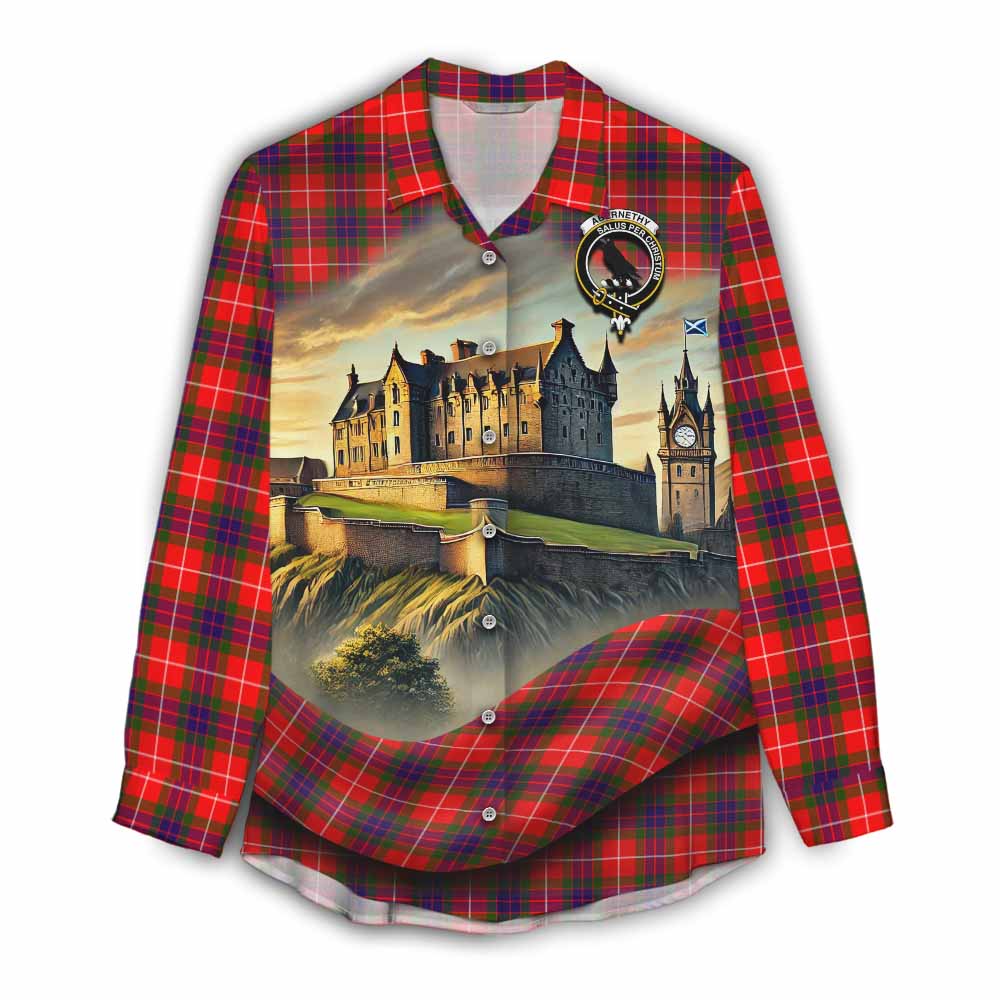 Abernethy Tartan Family Crest Women's Casual Shirt with Scottish Ancient Castle Style Female - Tartan Vibes Clothing
