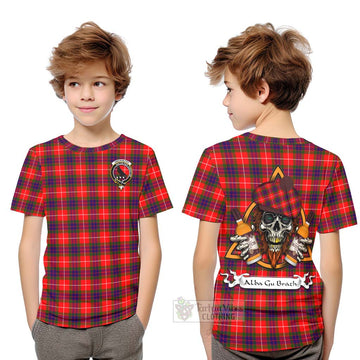 Abernethy Tartan Kid T-Shirt with Family Crest and Bearded Skull Holding Bottles of Whiskey Youth XL Size14 - Tartan Vibes Clothing