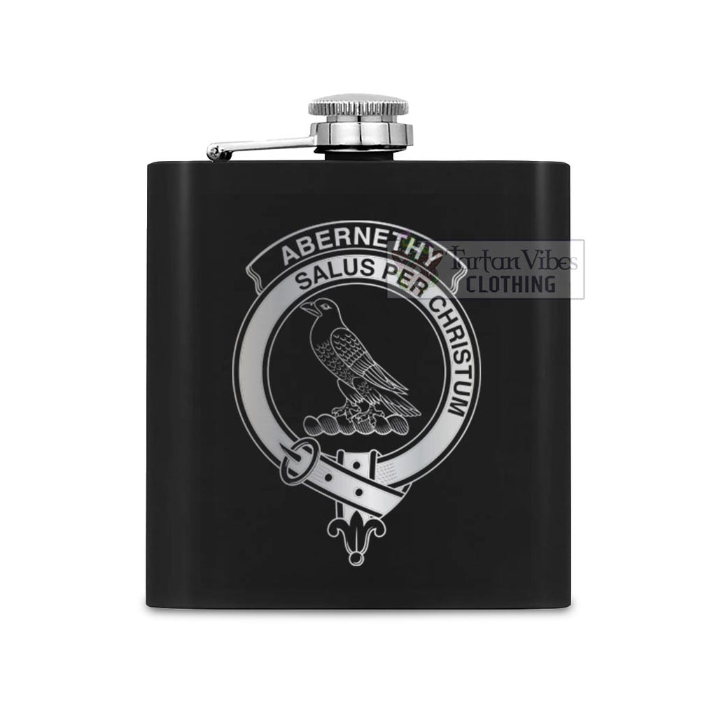 Tartan Vibes Clothing Abernethy Crest Hip Flask Set 7oz Black Stainless Steel with A Gift Box