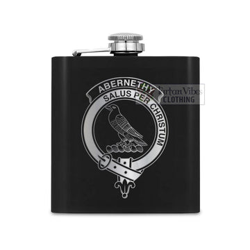 Tartan Vibes Clothing Abernethy Crest Hip Flask Set 7oz Black Stainless Steel with A Gift Box