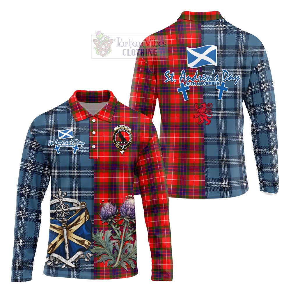 Abernethy Tartan Long Sleeve Polo Shirt Happy St. Andrew's Day Half Tartan Style Unisex - Tartan Vibes Clothing