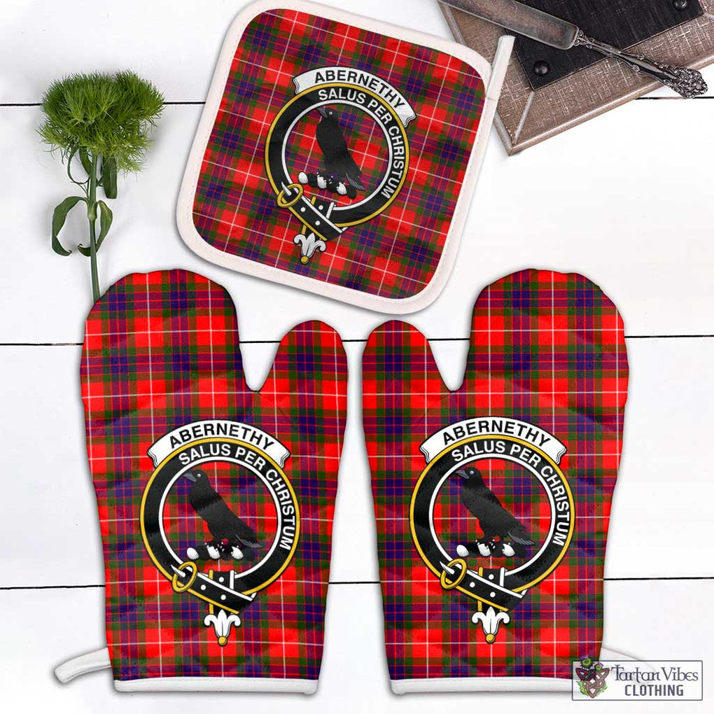Abernethy Tartan Combo Oven Mitt & Pot-Holder with Family Crest Combo 1 Oven Mitt & 1 Pot-Holder White - Tartan Vibes Clothing