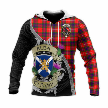 Tartan Vibes Clothing Abernethy Tartan Family Crest Knitted Hoodie Lion Rampant Royal Thistle Shield Celtic Inspired