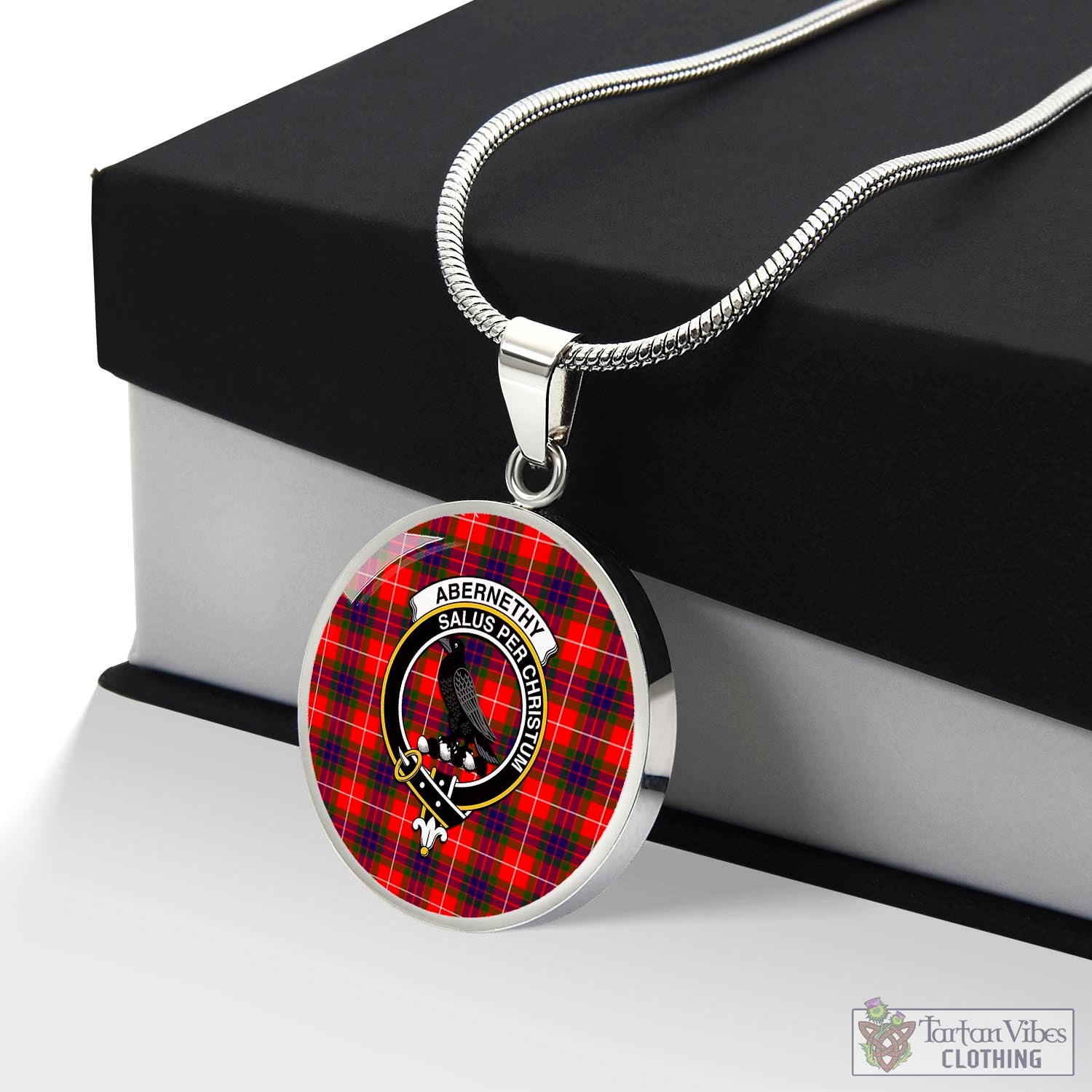 Tartan Vibes Clothing Abernethy Tartan Circle Necklace with Family Crest