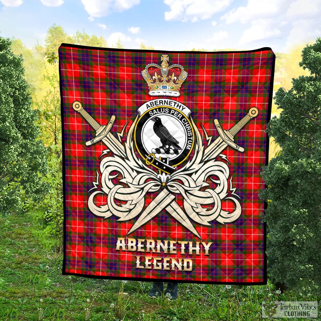 Tartan Vibes Clothing Abernethy Tartan Quilt with Clan Crest and the Golden Sword of Courageous Legacy