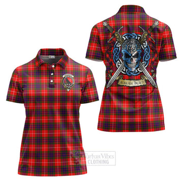 Tartan Vibes Clothing Abernethy Tartan Women's Polo Shirt with Family Crest Celtic Skull Style