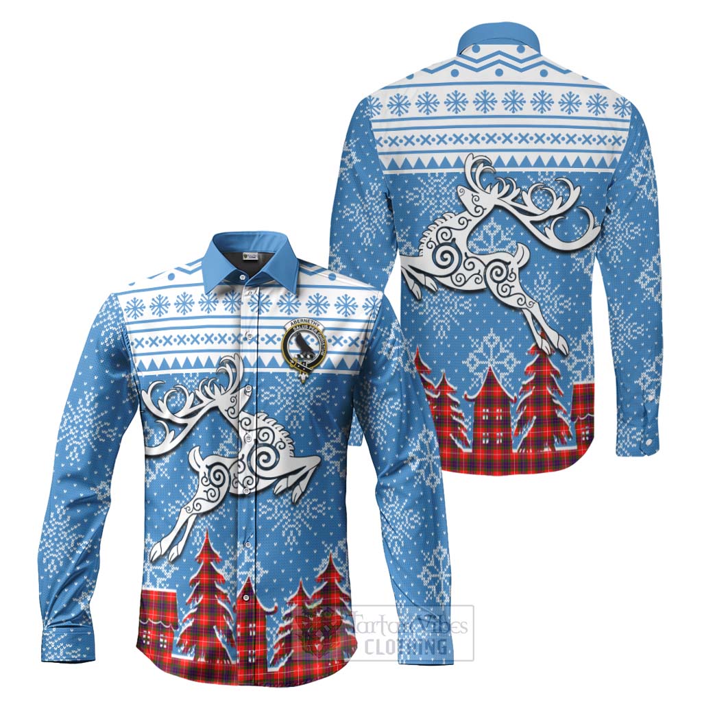 Abernethy Clan Christmas Long Sleeve Button Shirt Celtic Reindeer Style Men's Shirt S - Tartan Vibes Clothing