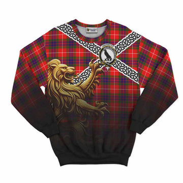 Tartan Vibes Clothing Abernethy Crest Tartan Sweatshirt with Golden Lion Emblem Celtic Style