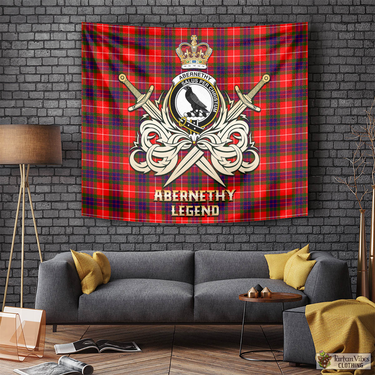 Tartan Vibes Clothing Abernethy Tartan Tapestry with Clan Crest and the Golden Sword of Courageous Legacy