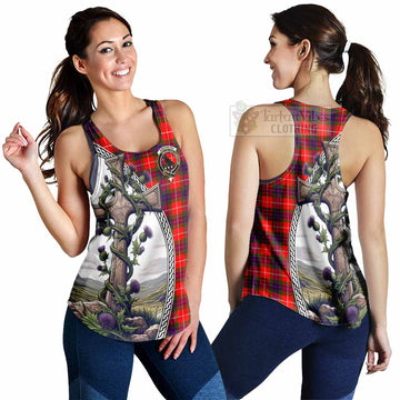 Abernethy Tartan Women's Racerback Tanks with Family Crest and St. Andrew's Cross Accented by Thistle Vines 4XL - Tartan Vibes Clothing