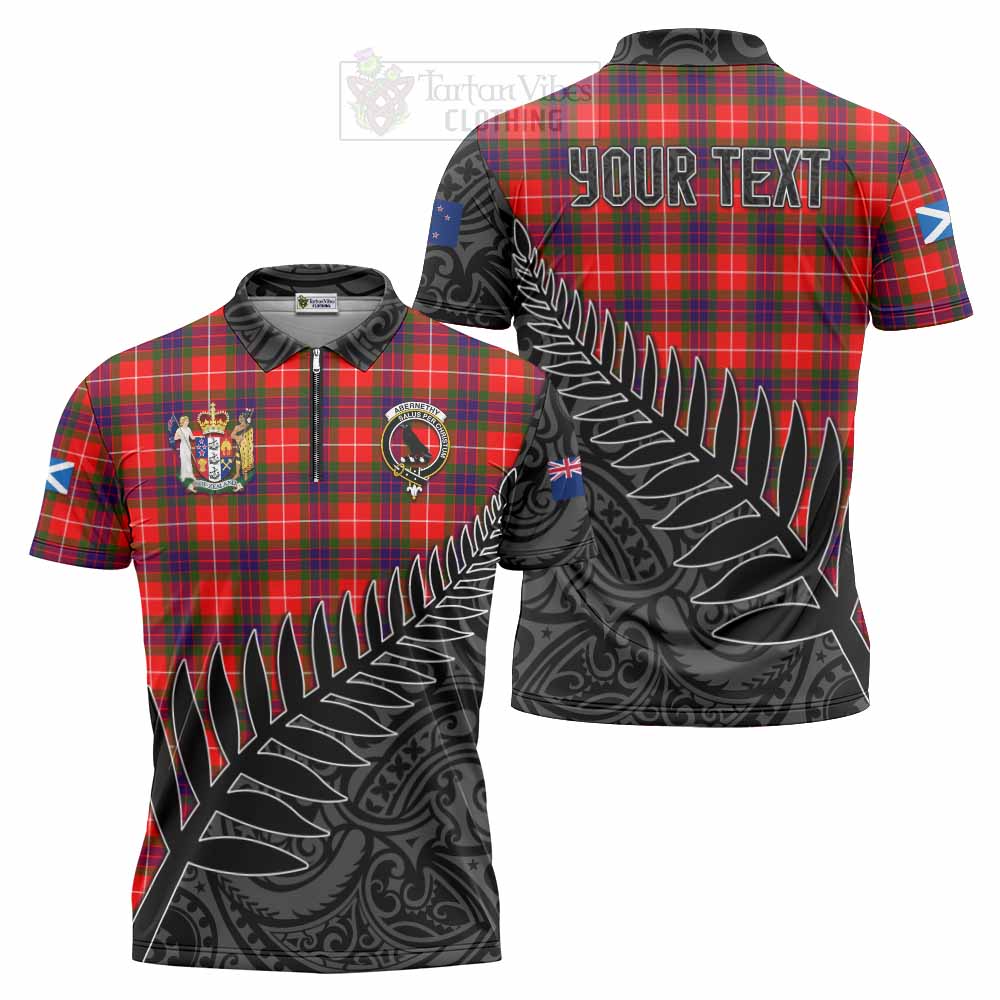 Tartan Vibes Clothing Abernethy Crest Tartan Zipper Polo Shirt with New Zealand Silver Fern Half Style